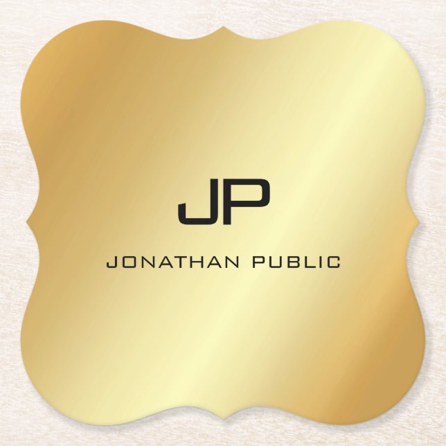 Posavasos De Papel Elegante Monogramado Moderno Faux Gold Template (Anverso)