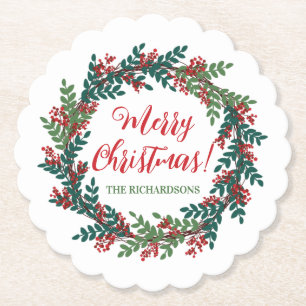 Posavasos De Papel Elegante nombre de Wreath navidad navideña