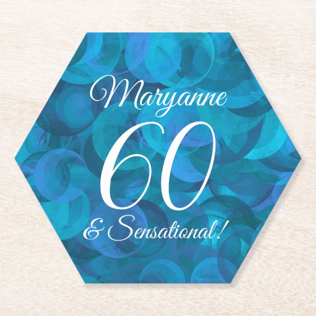 Posavasos De Papel Elegante Ocean Blue 60 y cumpleaños sensacional (Anverso)