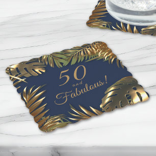 Posavasos De Papel Elegante Oro Azul 50 Cumpleaños Fabulosos
