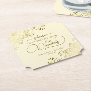 Posavasos De Papel Elegante oro y crema No me quites mi bebida Boda