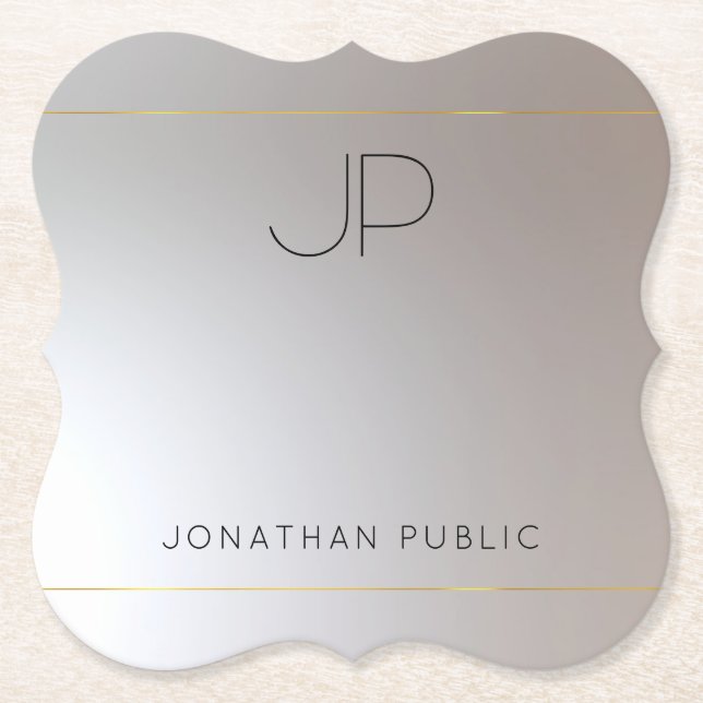 Posavasos De Papel Elegante plantilla moderna de Monograma dorado pla (Anverso)