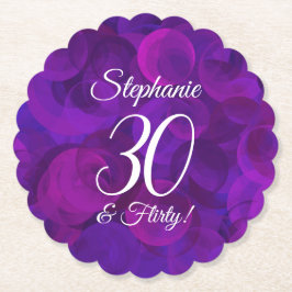 Posavasos De Papel Elegante púrpura 30 y fiesta de cumpleaños de flor