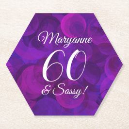 Posavasos De Papel Elegante púrpura 60 y elegante fiesta de cumpleaño
