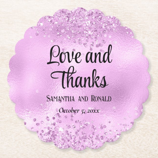 Posavasos De Papel Elegante Purpurina de Faux Lilac y Boda de Relieve (Anverso)