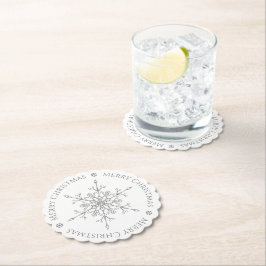 Posavasos De Papel Elegante Purpurina Plata Snowflake Feliz Navidad