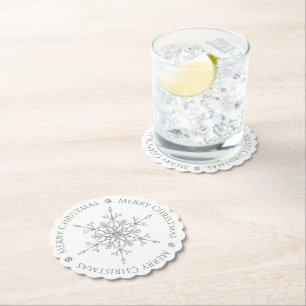Posavasos De Papel Elegante Purpurina Plata Snowflake Feliz Navidad