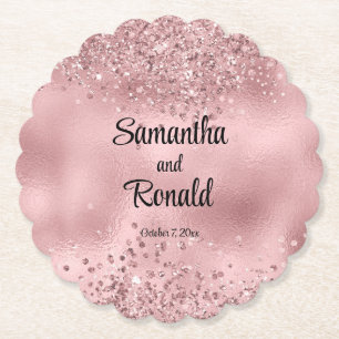 Posavasos De Papel Elegante Purpurina Rosa y Boda Relieve metalizado
