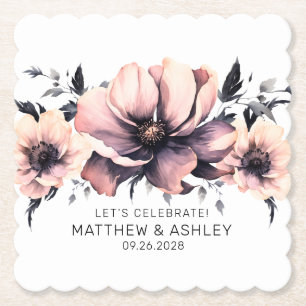 Posavasos De Papel Elegante recepción de boda floral rosa rubor
