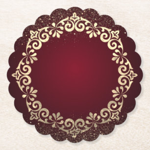 Posavasos De Papel elegante rojo con purpurina y decoración