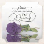 Posavasos De Papel Elegante Rosa de Ametistas no tome mi Boda<br><div class="desc">¡Esta montaña rusa boda es elegante, elegante y divertida! En él se ve una foto de un único rosa de color malva, de tallo largo, que se encuentra en un estanque de agua. El texto dice "Por favor, no tomen mi bebida, estoy bailando" escrito con letras modernas de escritura. Hay...</div>