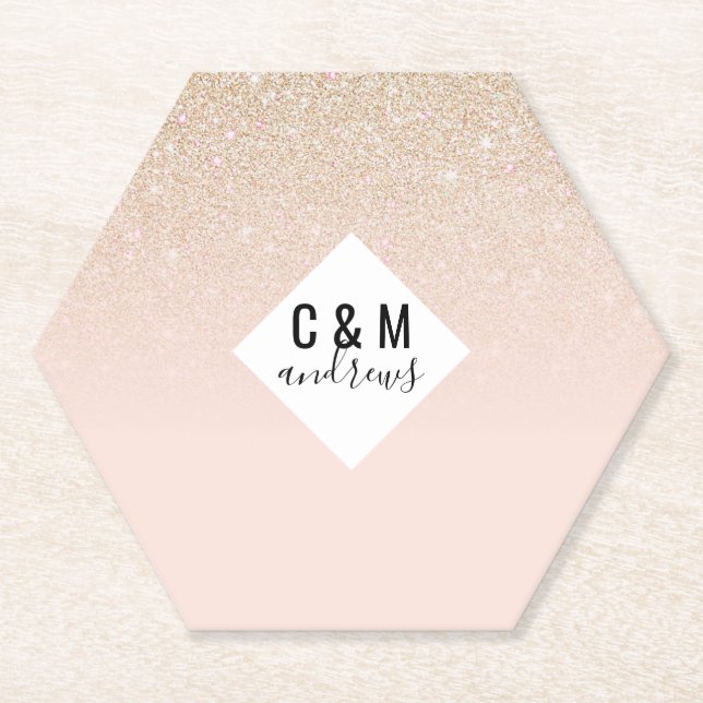 Posavasos De Papel Elegante Rosa Oro Purpurina Rosa Ombre (Anverso)