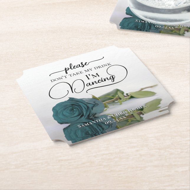 Posavasos De Papel Elegante Rosa Verde azulado no tome mi bebida Boda (En perspectiva)