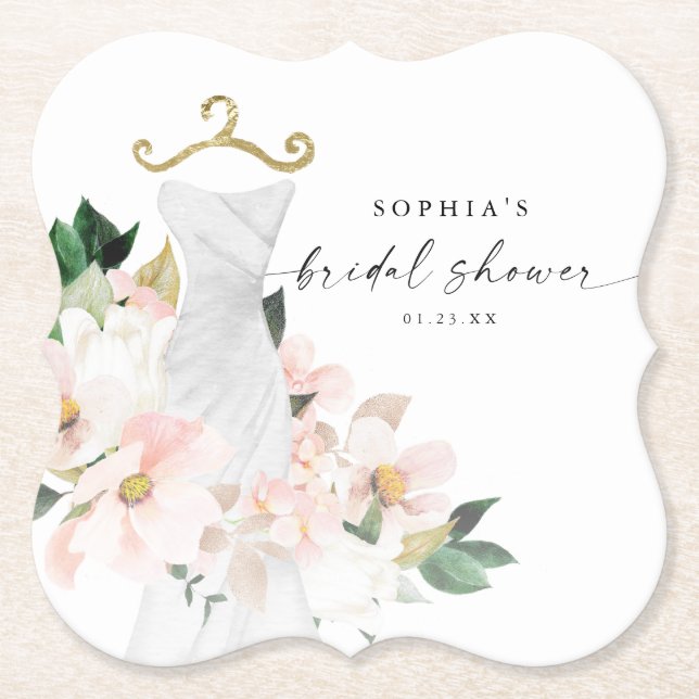 Posavasos De Papel Elegante Rubor Floral Bridal Shower (Anverso)