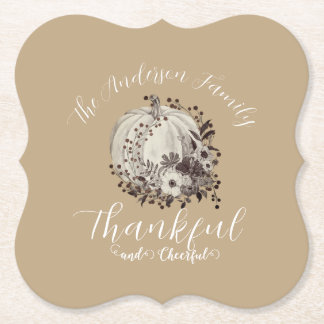 Posavasos De Papel Elegante Taupe Otoño ‘Agradecido Y Alegre’
