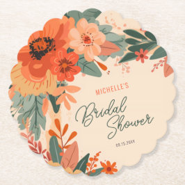 Posavasos De Papel Elegante Terracota Floral Bridal Shower