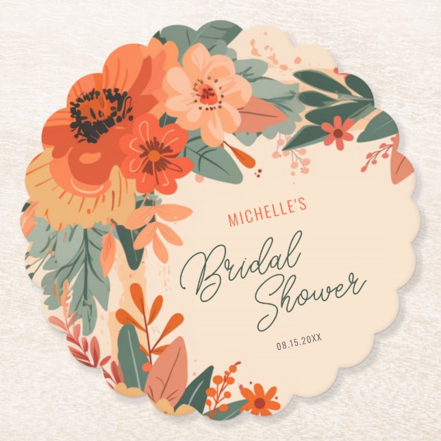 Posavasos De Papel Elegante Terracota Floral Bridal Shower (Anverso)
