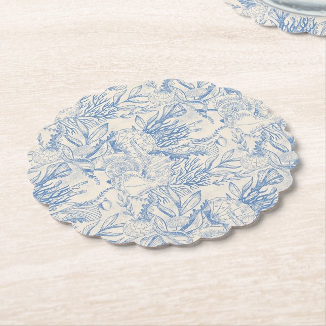 Posavasos De Papel Elegante toile azul oceánico (En perspectiva)