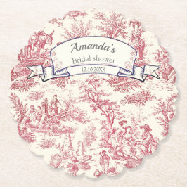 Posavasos De Papel Elegante toile de Jouy vintage roja