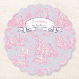 Posavasos De Papel Elegante toile rosa azul vintage de jouy