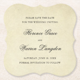 Posavasos De Papel Elegante Vintage Ahorra la Fecha de Boda sin Foto
