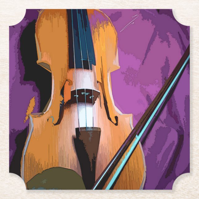 Posavasos De Papel Elegante violín en seda morada, montaña rusa (Anverso)