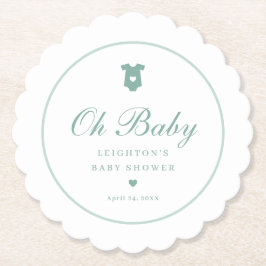 Posavasos De Papel Elegantemente Verde Salvia Guión Oh Baby Shower 
