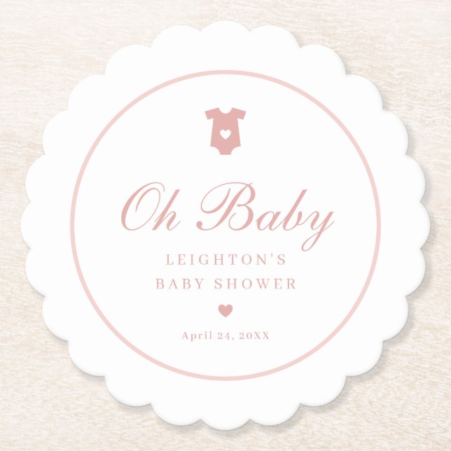 Posavasos De Papel Elegantes Chicas de guiones rosados Oh Baby Shower (Anverso)