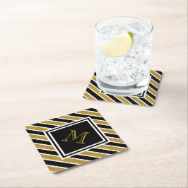Posavasos De Papel Elegantes rayas Purpurinas doradas monogramadas