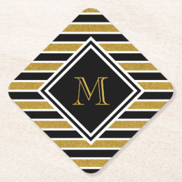 Posavasos De Papel Elegantes rayas Purpurinas doradas monogramadas