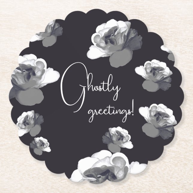 Posavasos De Papel Elegantes Saludos de Halloween Rosa Fantasmagórica (Anverso)