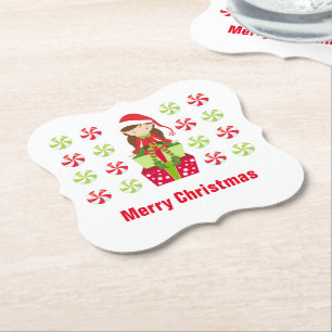 Posavasos De Papel Elf femenino con candies Personalizado navideña Te