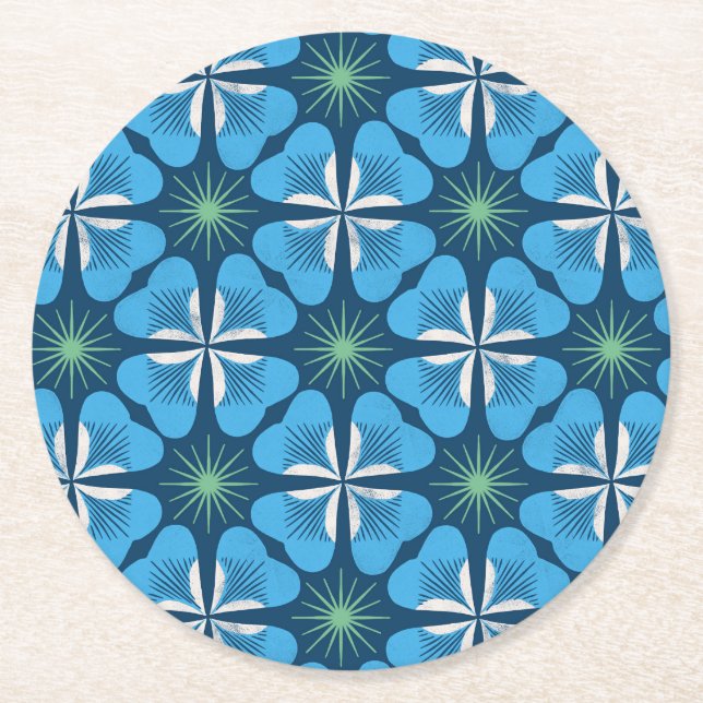 Posavasos de papel en azul brillante geométrico de (Anverso)