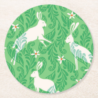 Posavasos de papel en conejos y helechos verde pri