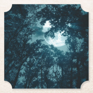 Posavasos De Papel Encantador bosque nocturno con luna llena