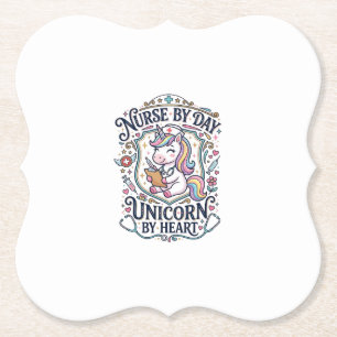 Posavasos De Papel Enfermera Unicornio de Día Unicornio de Corazón Fo