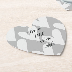 Posavasos De Papel Envejecer Juntos Amor Corazones Grises y Blancos