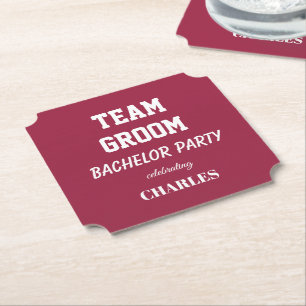 Posavasos De Papel Equipo Novio Fiesta de Soltero Vino Rojo