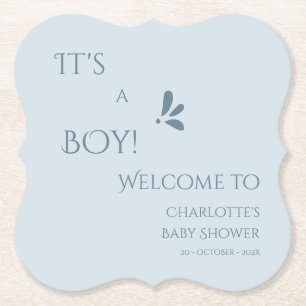 Posavasos De Papel ¡Es un niño! Minimalismo Azul Pastel Baby Shower