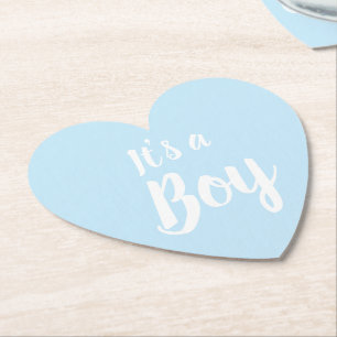 Posavasos De Papel Es un niño, una ducha de bebé azul claro, revelaci