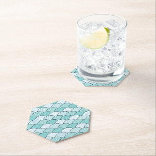 Posavasos De Papel Escamas de dragón, abanicos, olas, Seigaiha, Azul