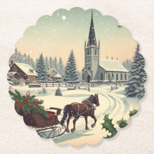 Posavasos De Papel Escena clásica/vintage de Navidad