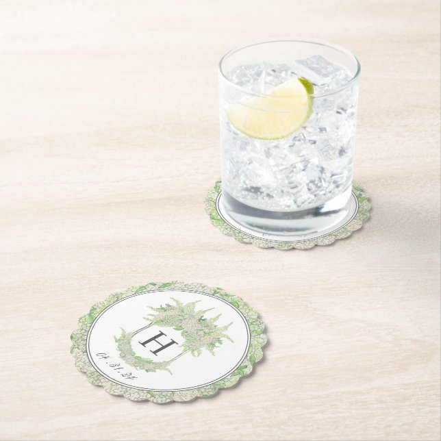 Posavasos De Papel Escudo de hidrangea blanca y verde acuarela (In situ)