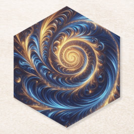 Posavasos De Papel Espacio abstracto moderno Royal Blue and Gold Swir