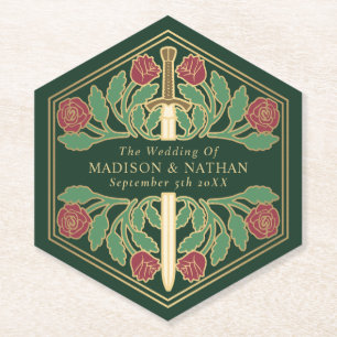 Posavasos De Papel Espada Floral Medieval Real Dorado Verde Boda