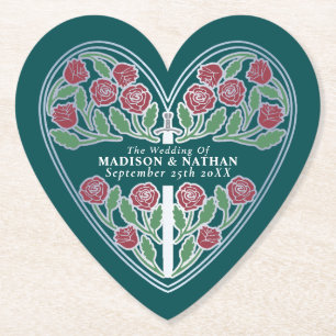 Posavasos De Papel Espada Floral Medieval Real Teal Nupcial