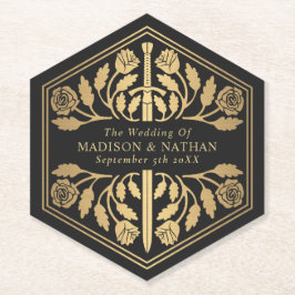 Posavasos De Papel Espada Medieval Real Bodas Negro Oro