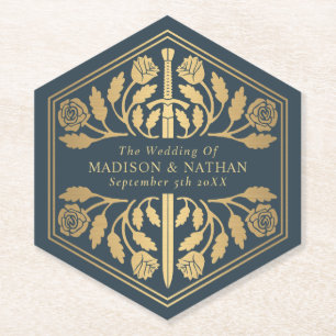Posavasos De Papel Espada Medieval Real Dorado Gris Boda