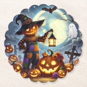 Posavasos De Papel Espantapájaros y calabazas de Halloween