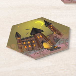 Posavasos De Papel Espumosa casa de brujas de Halloween y castillo de